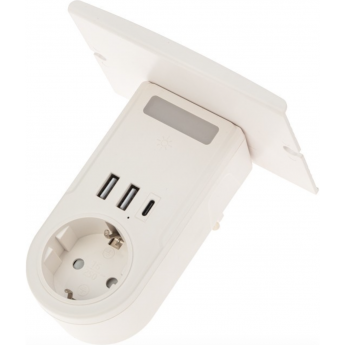 Адаптер USB REXANT 2хUSB-A + USB-С + розетка 220-250В с подсветкой и подставкой для телефона Адаптер USB REXANT 2хUSB-A + USB-С + розетка 220-250В с подсветкой и подставкой для телефона