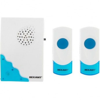 Беспроводной дверной звонок REXANT RX-4 с двумя кнопками вызова 32 мелодии 100 м IP44 (белый/синий) Беспроводной дверной звонок REXANT RX-4 с двумя кнопками вызова 32 мелодии 100 м IP44 (белый/синий)
