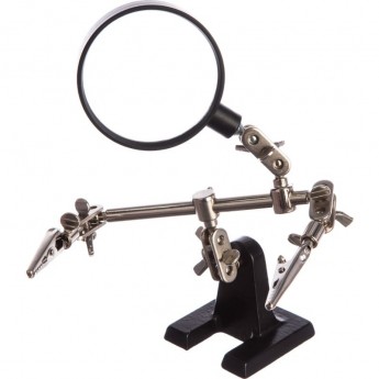 Держатель REXANT «ТРЕТЬЯ РУКА», 2 зажима, чугун, лупа (2.5х) 60 мм