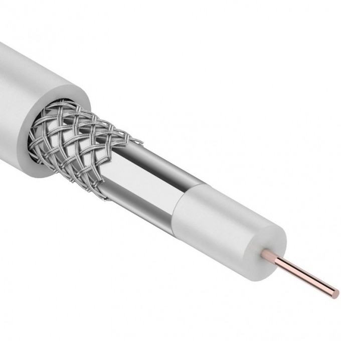 Кабель коаксиальный REXANT 3С-2V, 75 Ом, CCS/Al/Al, 48%, 100 м, INDOOR, белый 01-2611