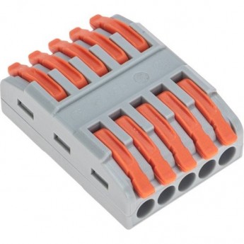 Клемма REXANT СМК 222-425 проходная 5 полюсов (0,08-4мм²) серая 30 шт/уп