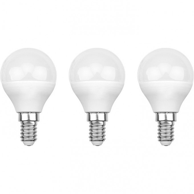 Лампа светодиодная REXANT ШАРИК (GL) 7.5 Вт E14 713 Лм 6500 K холодный свет (3 шт./уп.) 604-033-3