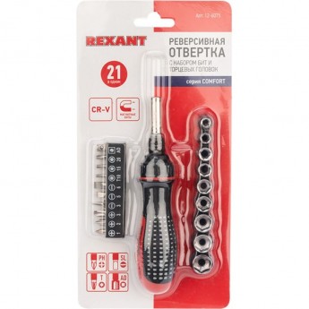 Набор головок и бит REXANT с реверсивной отверткой, 21 предмет Набор головок и бит REXANT с реверсивной отверткой, 21 предмет