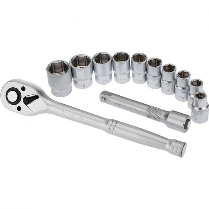 Набор торцевых головок REXANT 1/2, головки 10-24 мм с трещоточным ключом, 12 шт. 12-8301