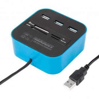 Разветвитель USB REXANT на 3 порта+картридер (все в одном) черный