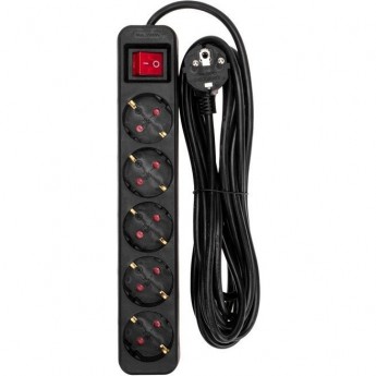 Удлинитель REXANT STANDARD 5 гнезд 5м 3х1,0мм² с выключателем черный
