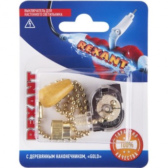 Выключатель для настенного светильника REXANT c деревянным наконечником, золотой, 1 шт. Выключатель для настенного светильника REXANT c деревянным наконечником, золотой, 1 шт.
