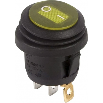 Выключатель клавишный REXANT 6А круглый желтый с подсветкой влагозащита Выключатель клавишный REXANT 6А круглый желтый с подсветкой влагозащита